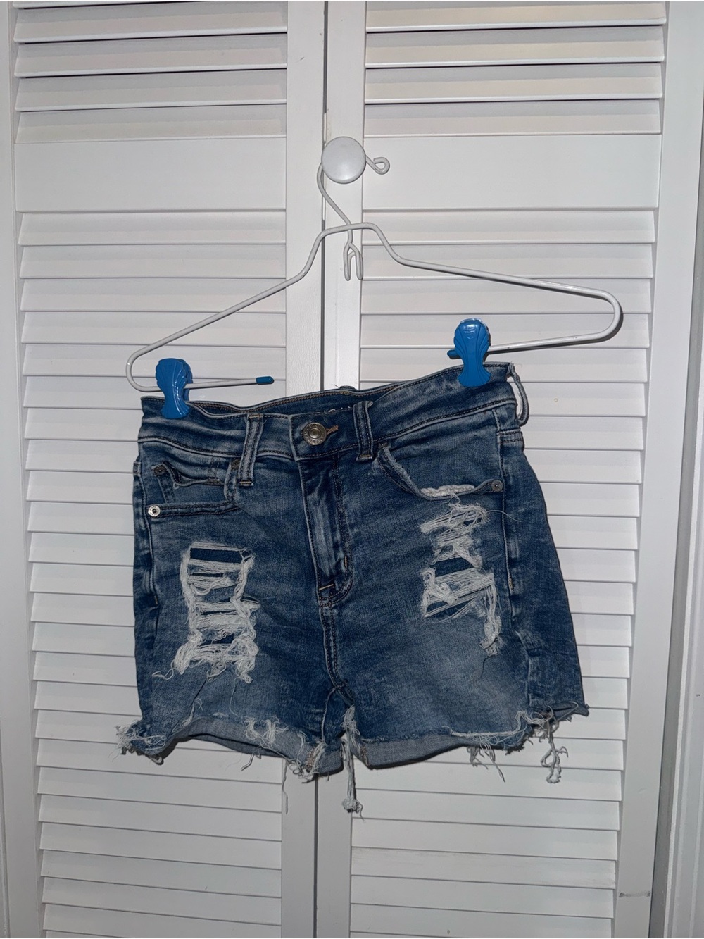 American Eagle Outfitters Distressed Dark Blue Denim Shorts